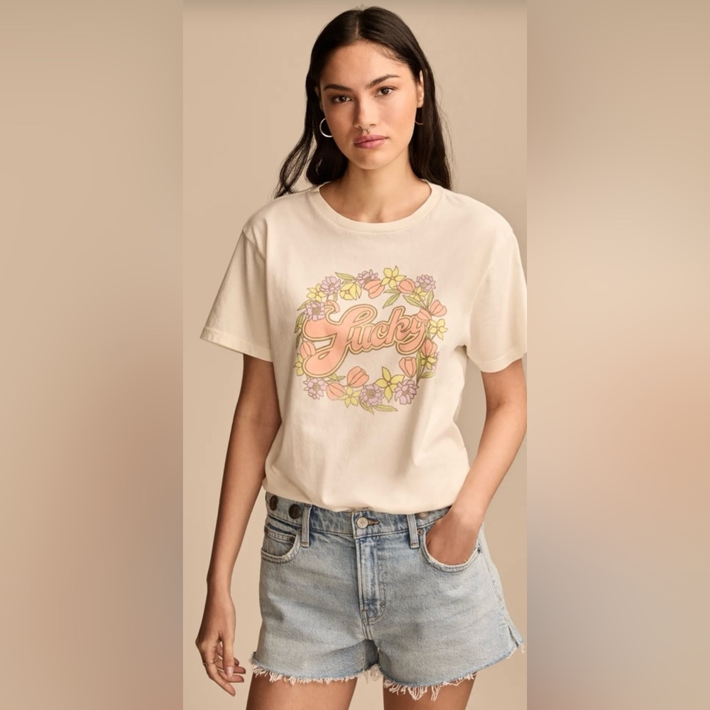 Lucky Brand Cream Floral Graphic Tee